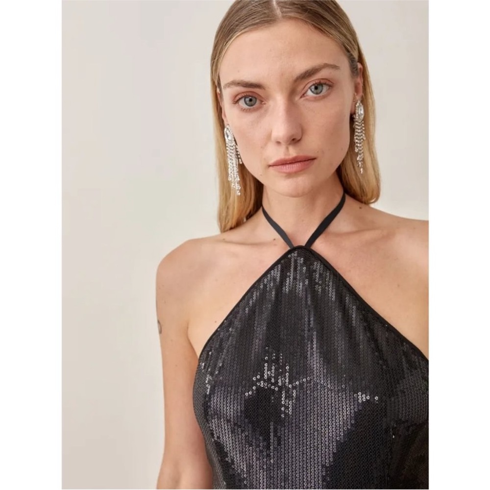 Reformation Small Sidney Black Sequin Halter Mini Dress - Picture 3 of 13